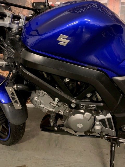 blue motorcycle engine view